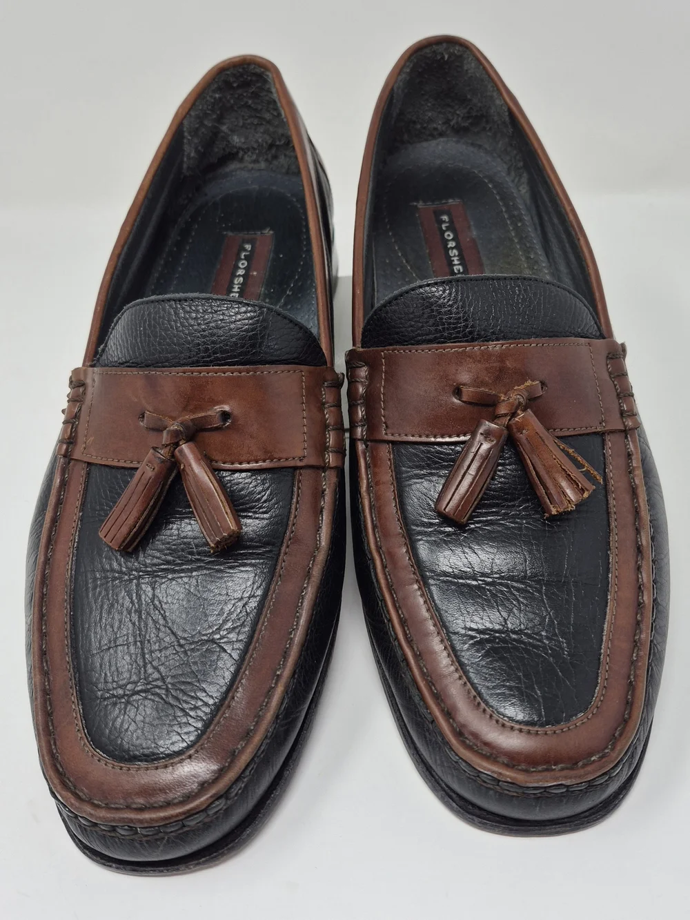 Florsheim Black and Brown Two Tone Leather Tassel Loafers 10.5 D